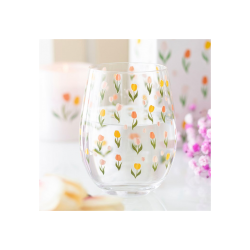 Tulip Print Stemless Glass Tulip Print Stemless Glass