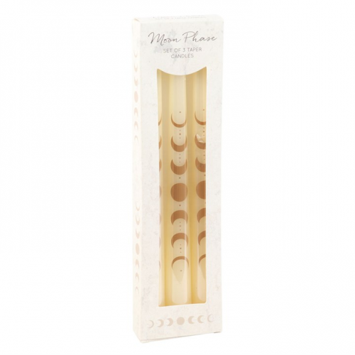 Set of 3 Off White Moon Phases Taper Dinner Candles Set of 3 Off White Moon Phases Taper Dinner Candles