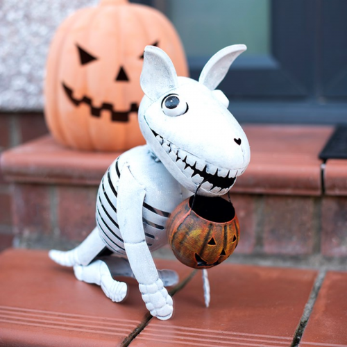 Metal Skeleton Dog Ornament with Pumpkin Metal Skeleton Dog Ornament with Pumpkin
