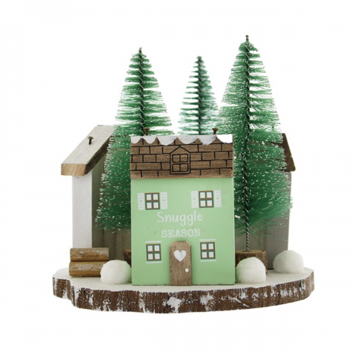 16cm Triple Wooden House Tabletop Decoration 16cm Triple Wooden House Tabletop Decoration