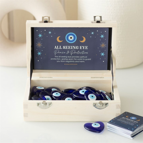 Box of 36 All Seeing Eye Glass Heart Charms