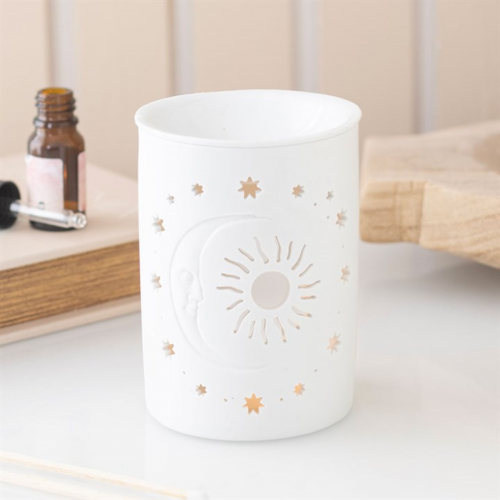 White Sun and Moon Cut Out Oil Burner and Wax Warmer White Sun and Moon Cut Out Oil Burner and Wax Warmer