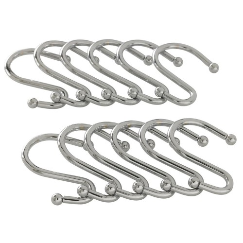 Chrome Shower Curtain Hooks - 12 Pack