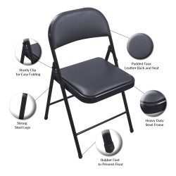 Folding Chair Padded Faux Leather Studying Dining Office Chair Black Frame